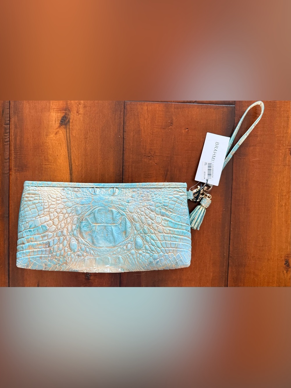 Brahmin Turquoise Croc-Embossed Wristlet - Picture 2 of 7